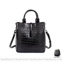 Sac Main Femme Noir Croco Effet - Sac Roche ™