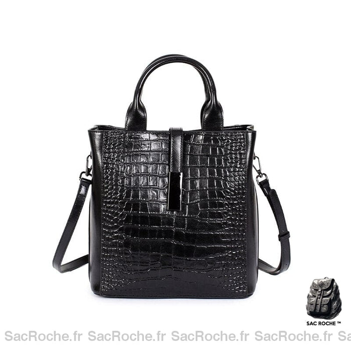 Sac Main Femme Noir Croco Effet / 26X12X26Cm À