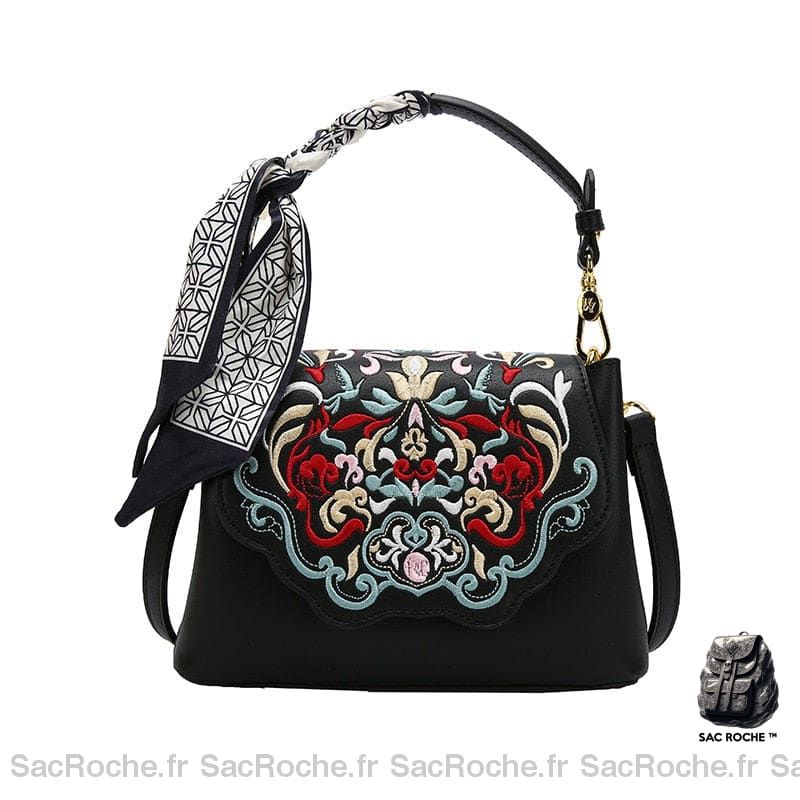 Sac Main Femme Noir Fleurs À