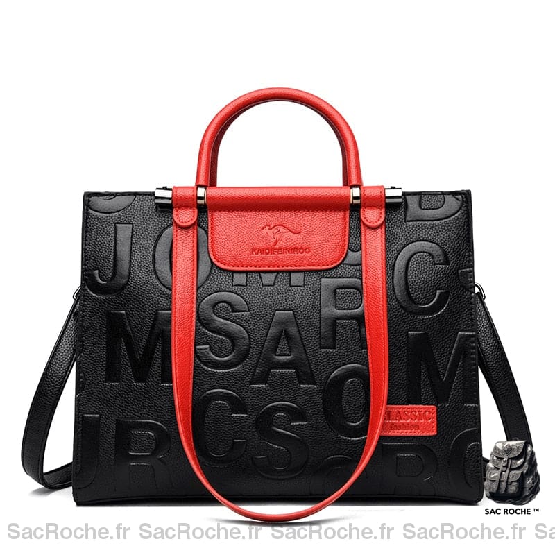 Sac Main Femme Noir Rigide Rouge / 32Cm X 12Cm 25Cm À