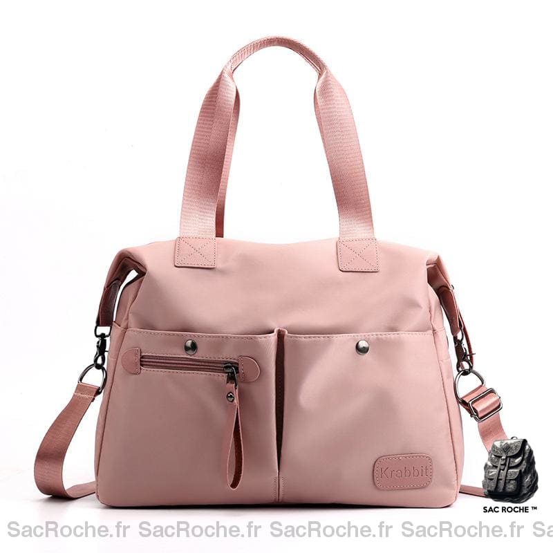 Sac Main Femme Nylon Noir Rose / 38X14X33Cm À