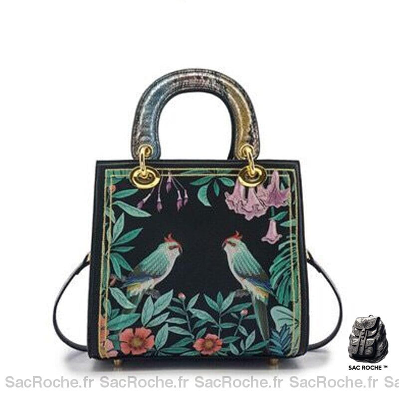 Sac Main Femme Oiseaux Mignon Noir / 20 X 10 20.5Cm À