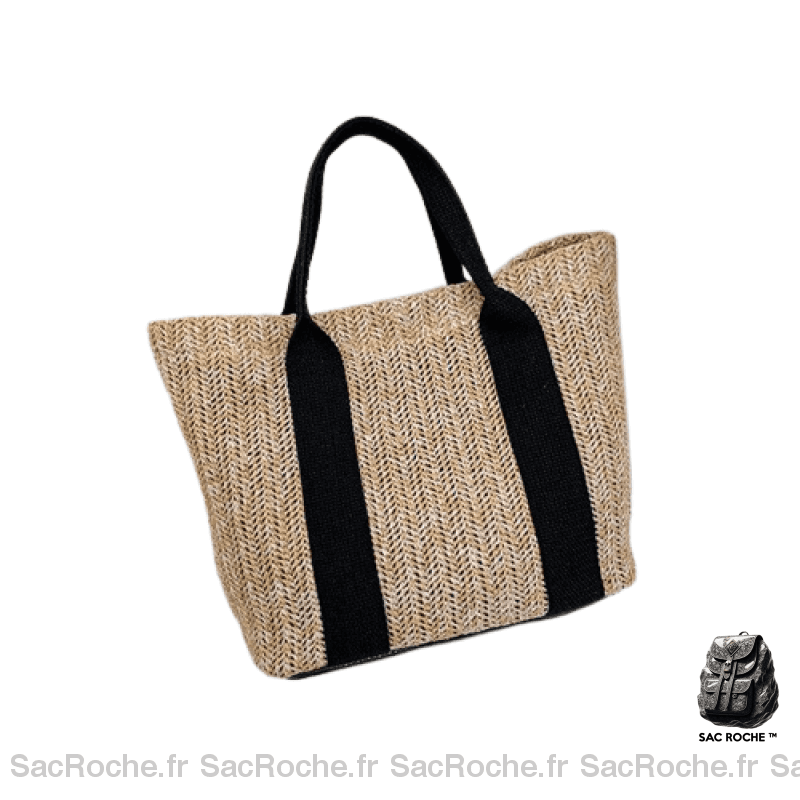 Sac Main Femme Paille Été Noir À