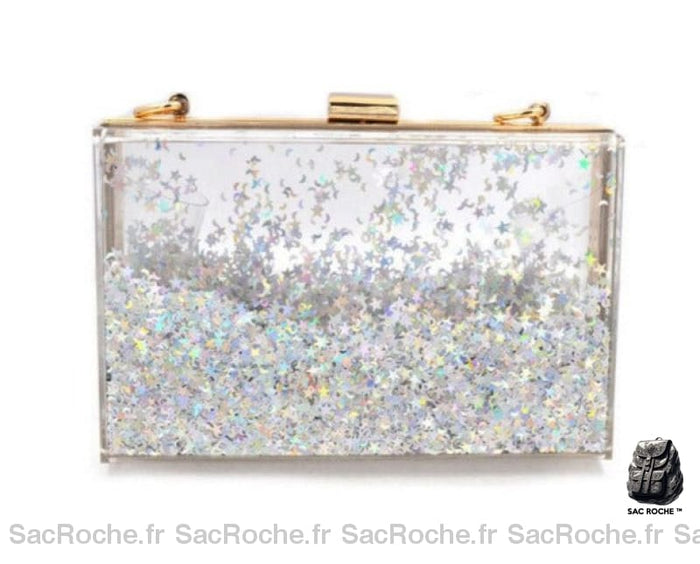 Sac Main Femme Paillette Glamour Argenté / 18Cm X 6Cm 11Cm À