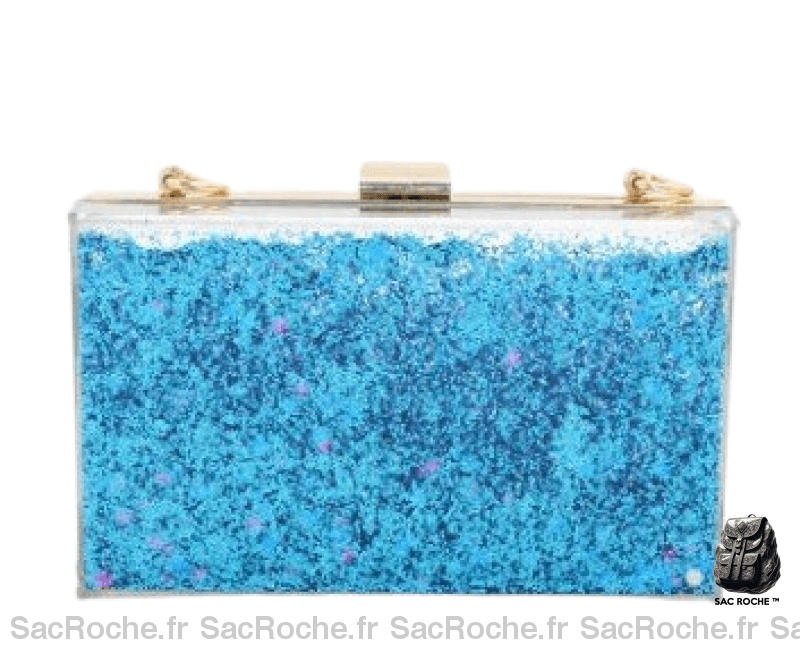 Sac Main Femme Paillette Glamour Bleu / 18Cm X 6Cm 11Cm À