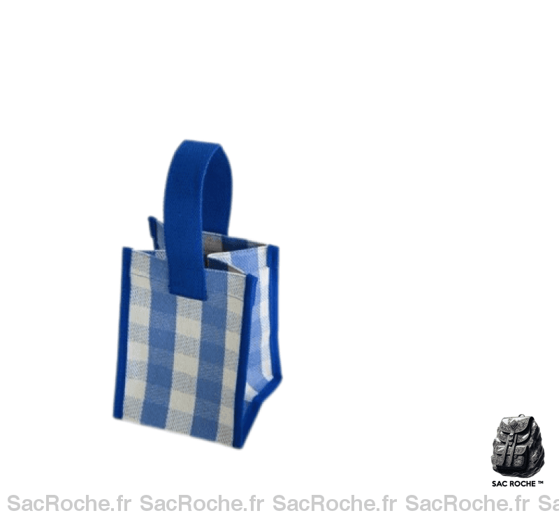 Sac Main Femme Pas Cher Bleu Carreau / 14.5X18X14Cm À