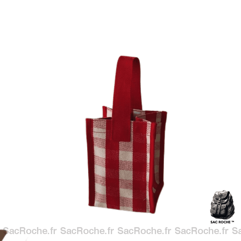 Sac Main Femme Pas Cher Rouge Carreau / 14.5X18X14Cm À