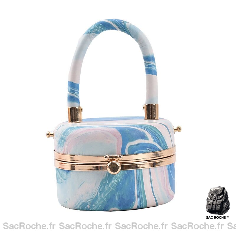 Sac Main Femme Pas Cher - Tendance Bleu Ciel Blanc / 12X7X12Cm À