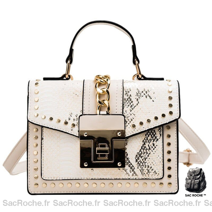 Sac Main Femme Peau Python Blanc Cassé / 21X15X9Cm À