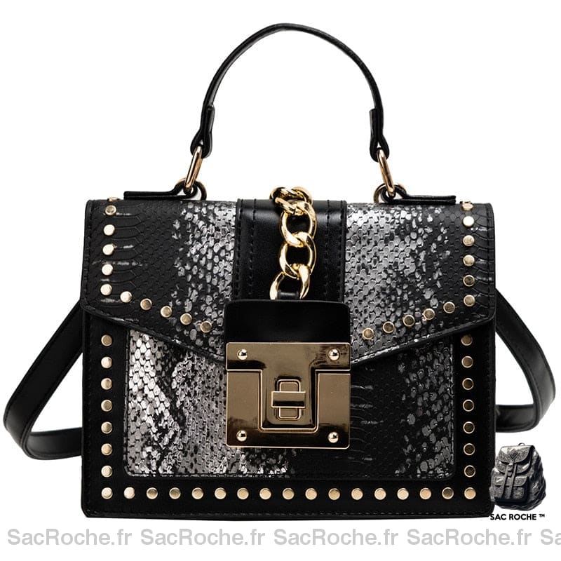 Sac Main Femme Peau Python Noir Argenté / 21X15X9Cm À