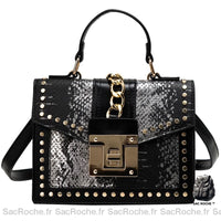 Sac Main Femme Peau Python - modèle Noir argenté / 21x15x9cm - Sac Roche ™