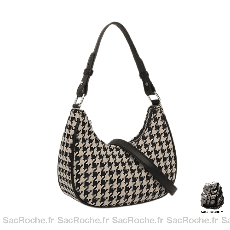 Sac Main Femme Pied Poule Noir / 23X7X17Cm À