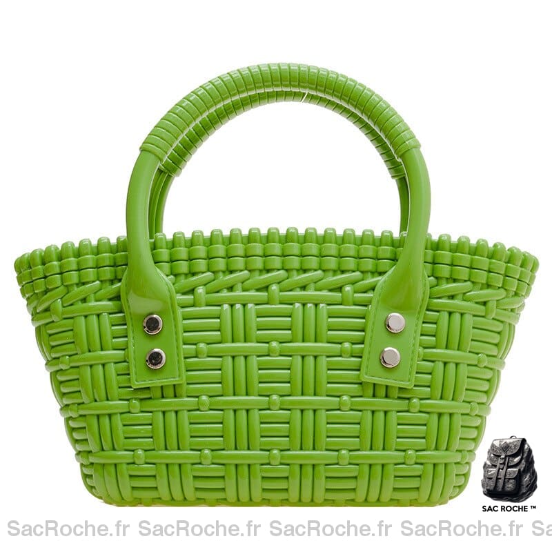 Sac Main Femme Plastique Vert / 19X14X8Cm À