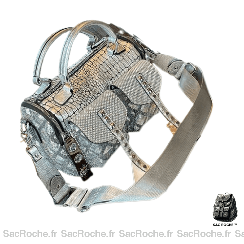 Sac Main Femme Poche Extérieure Argenté / 27X14X17Cm À