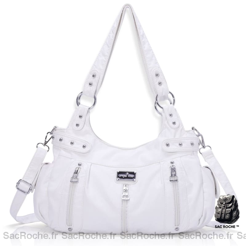 Sac Main Femme Poches Multiples Blanc / 37X13X31Cm À