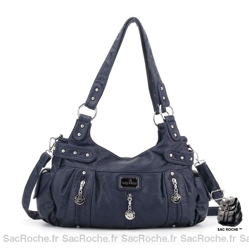 Sac Main Femme Poches Multiples Bleu / 37X13X31Cm À