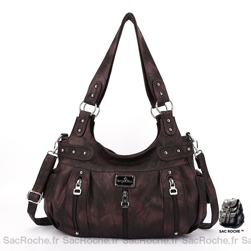 Sac Main Femme Poches Multiples Café / 37X13X31Cm À