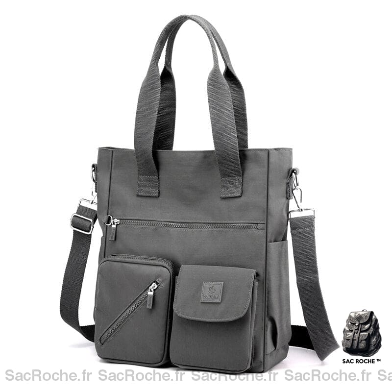 Sac Main Femme Poches Multiples Gris / 36X30X14Cm À Main Femme