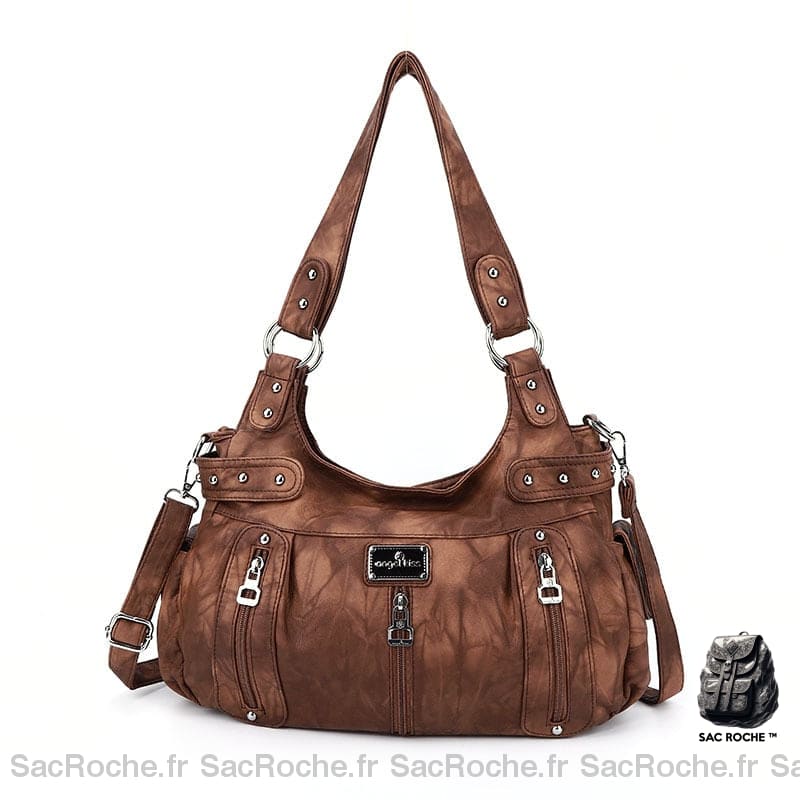 Sac Main Femme Poches Multiples Marron / 37X13X31Cm À