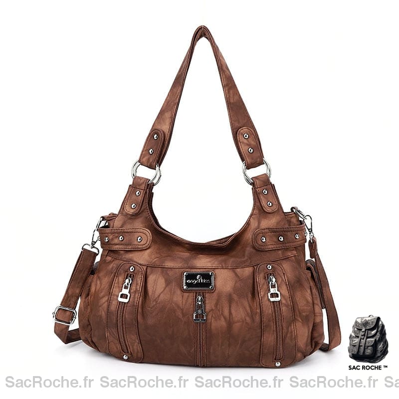 Sac Main Femme Poches Multiples Marron / 37X13X31Cm À