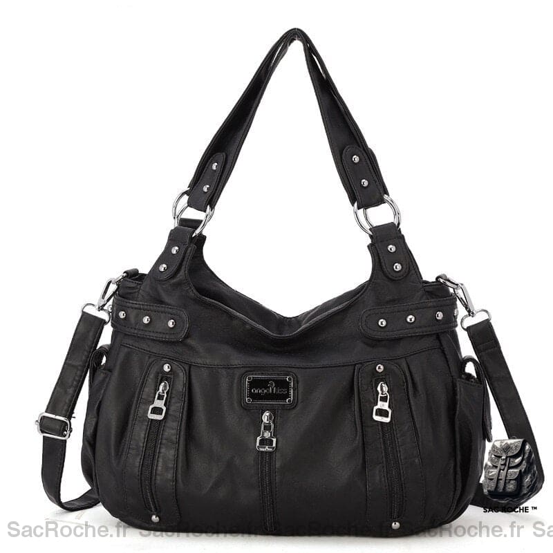 Sac Main Femme Poches Multiples Noir / 37X13X31Cm À