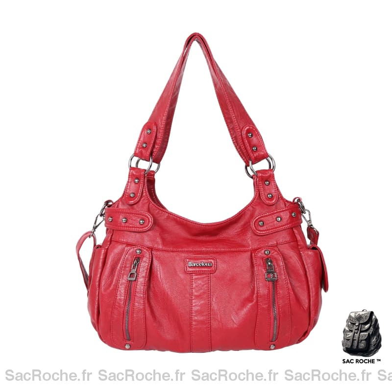 Sac Main Femme Poches Multiples Rouge / 37X13X31Cm À