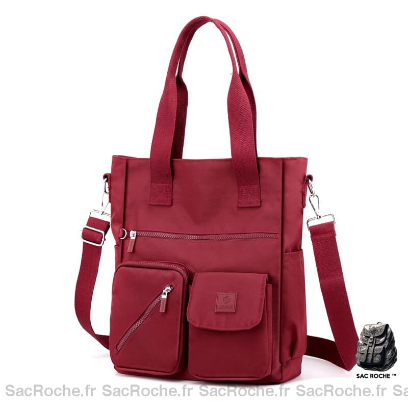 Sac Main Femme Poches Multiples Rouge Foncé / 36X30X14Cm À Main Femme