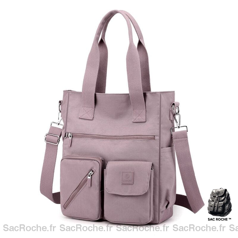 Sac Main Femme Poches Multiples Violet Clair / 36X30X14Cm À Main Femme