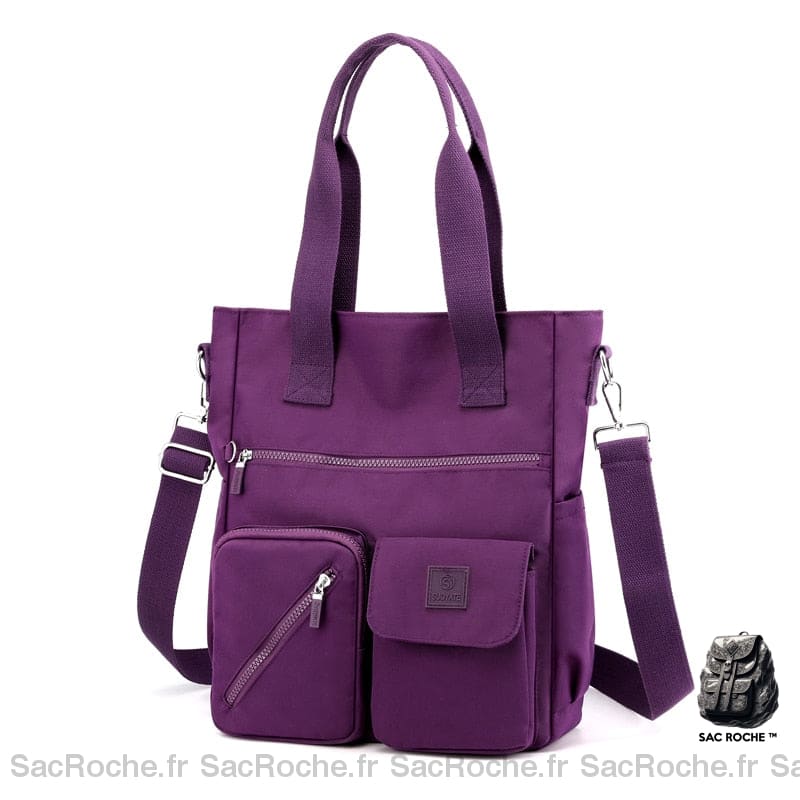 Sac Main Femme Poches Multiples Violet Foncé / 36X30X14Cm À Main Femme