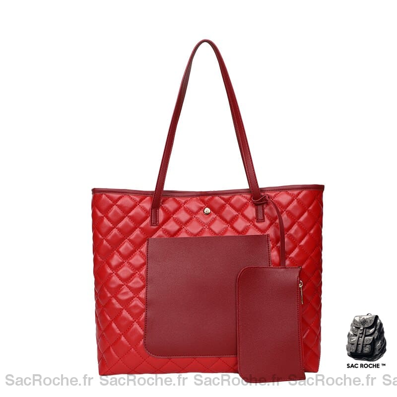 Sac Main Femme Portefeuille Intégré Rouge À