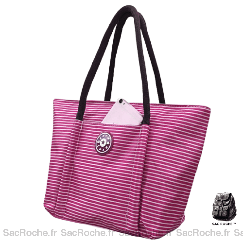 Sac Main Femme Rayures Fashion Rose À