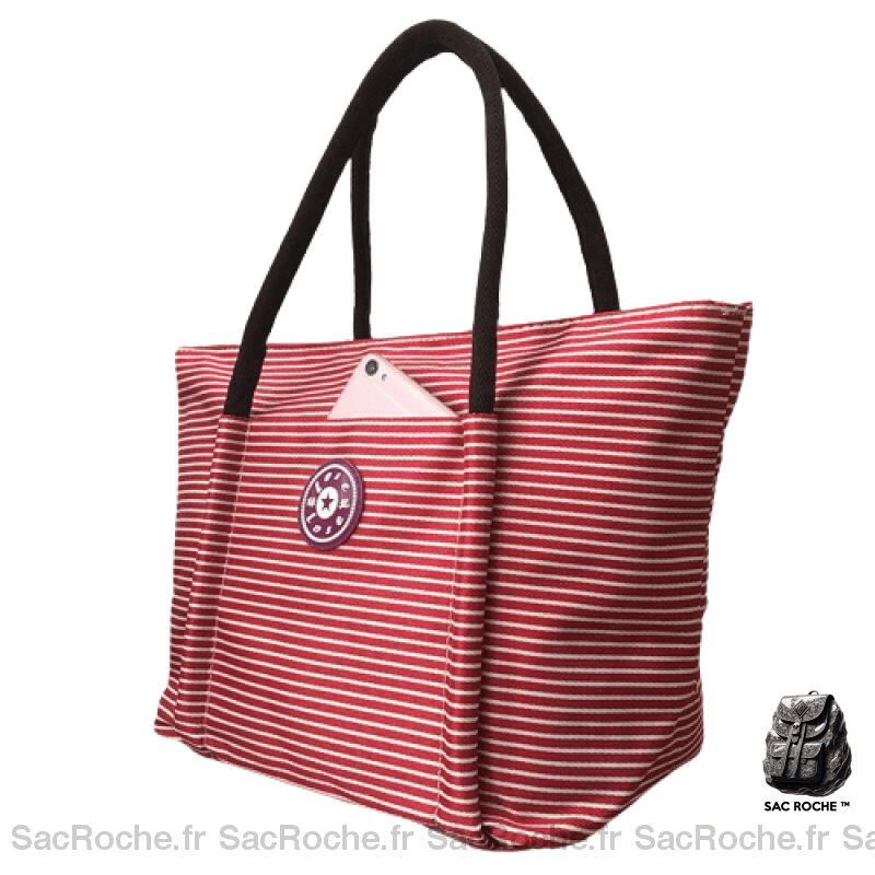 Sac Main Femme Rayures Fashion Rouge À