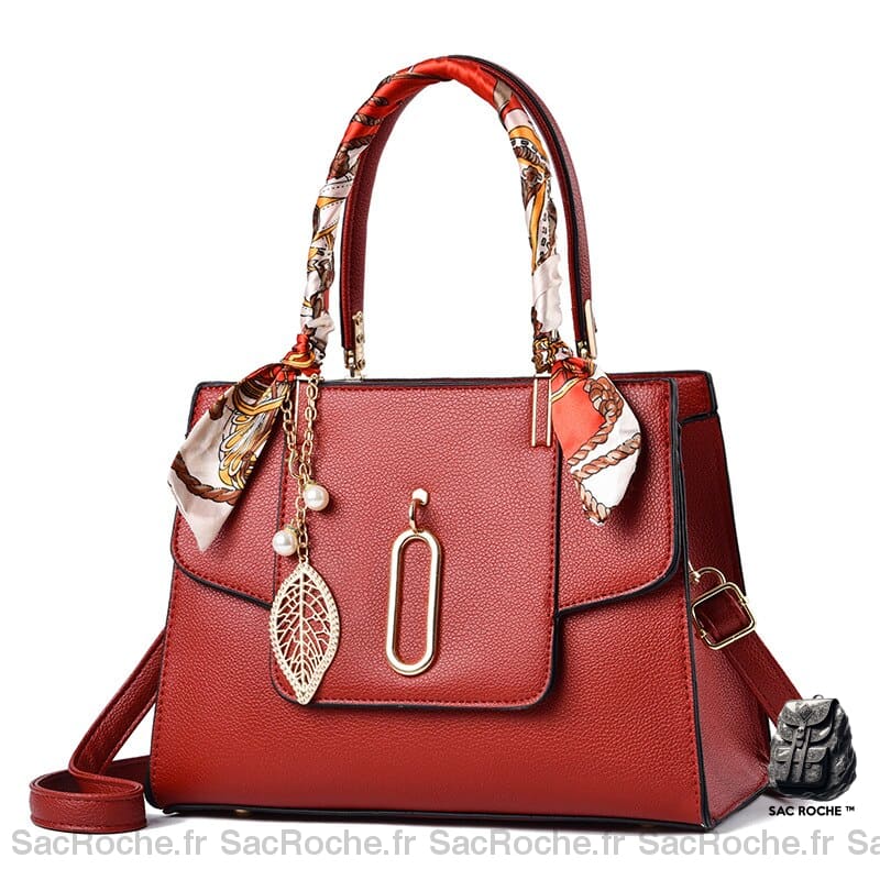 Sac Main Femme Rouge Cuir Bordeaux / 27X12X20Cm À