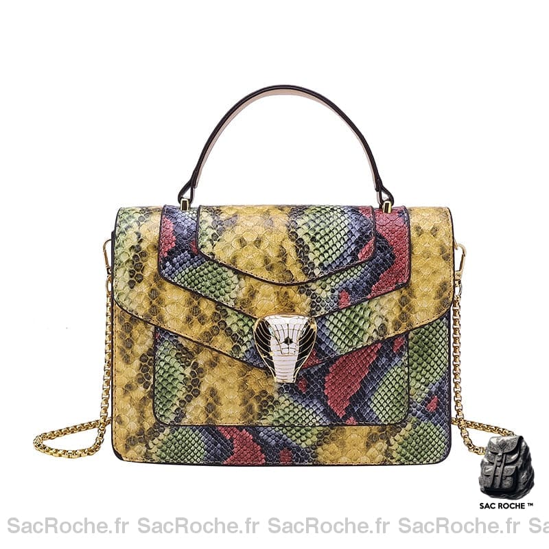 Sac Main Femme Serpent Jaune / 24Cmx19Cmx7Cm À