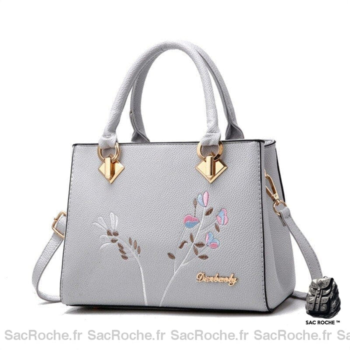 Sac Main Femme Simili Cuir Gris À