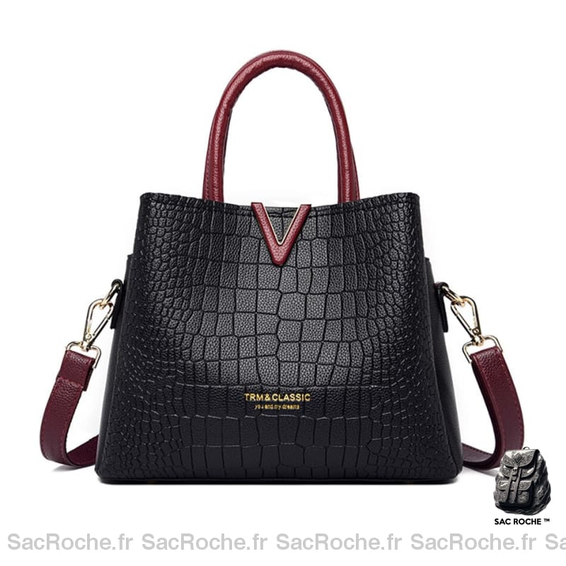 Sac Main Femme Simplicité Noir Et Rouge À