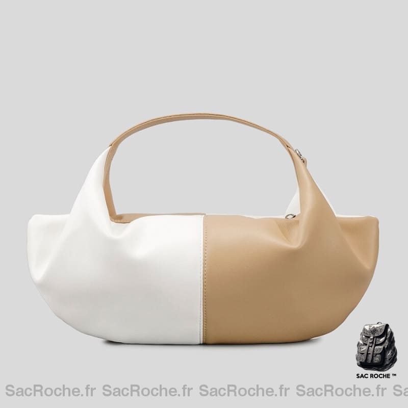Sac Main Femme Souple Cuir Blanc-Beige À