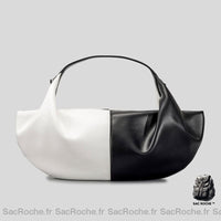 Sac Main Femme Souple Cuir - modèle Blanc-noir - Sac Roche ™