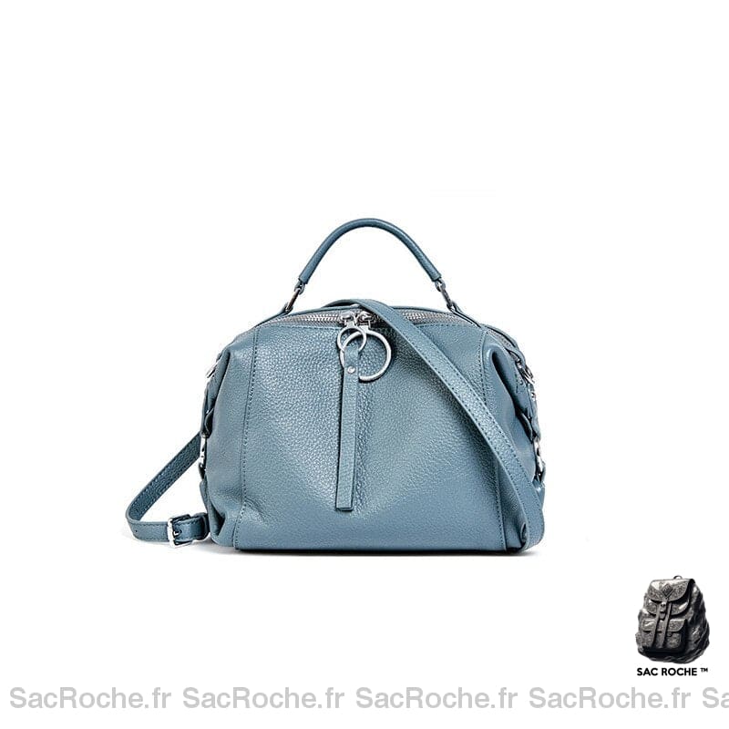 Sac Main Femme Souple Cuir Italien Bleu Clair / 23Cm À