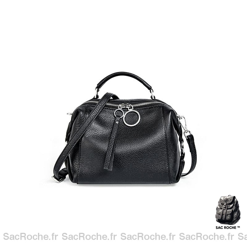 Sac Main Femme Souple Cuir Italien Noir / 23Cm À