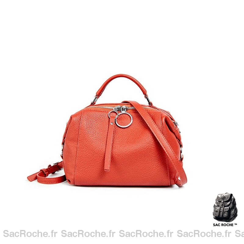 Sac Main Femme Souple Cuir Italien Rouge / 23Cm À