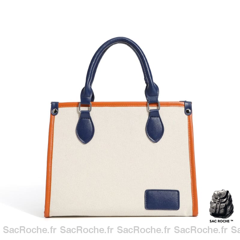 Sac Main Femme Toile Blanche Cuir Bleu À