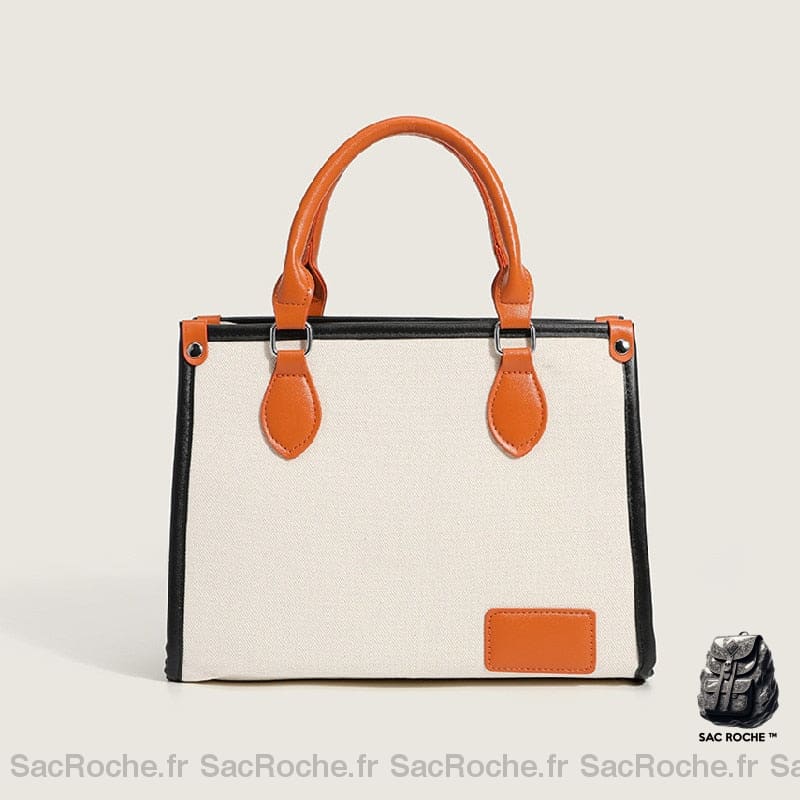 Sac Main Femme Toile Blanche Cuir Noir À