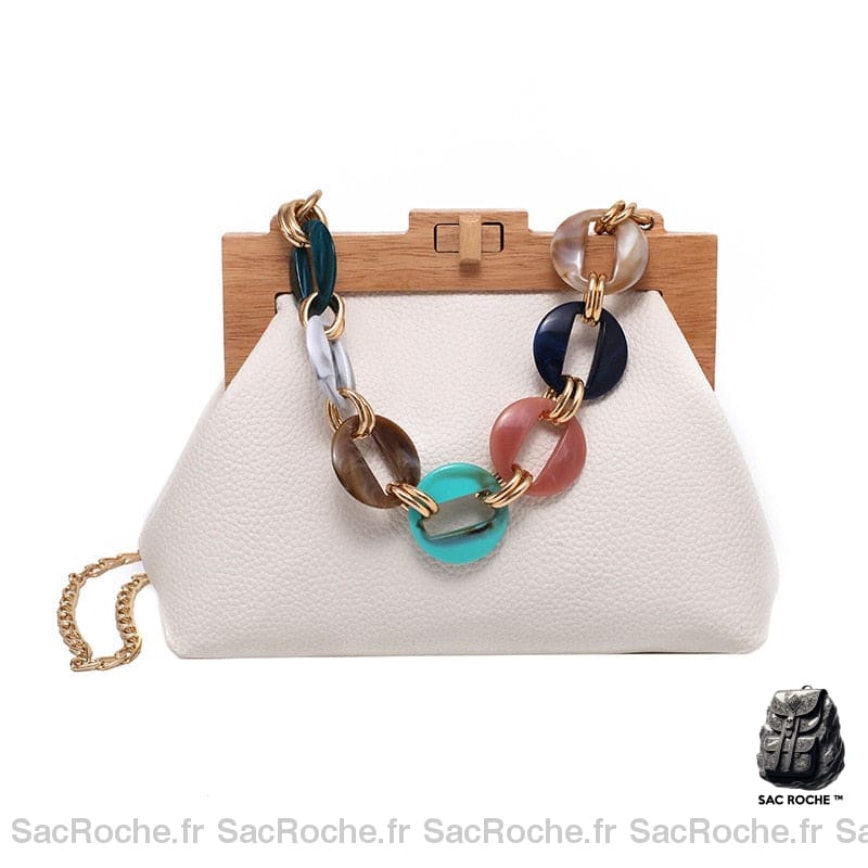 Sac Main Femme Trapeze Cuir Blanc À