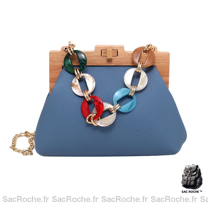 Sac Main Femme Trapeze Cuir Bleu À