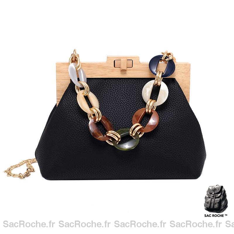 Sac Main Femme Trapeze Cuir Noir À