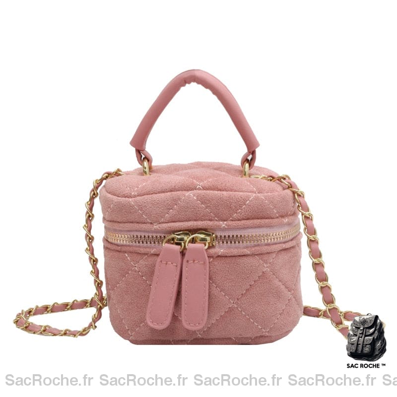 Sac Main Femme Velour Rose Clair / 12X8X10Cm À