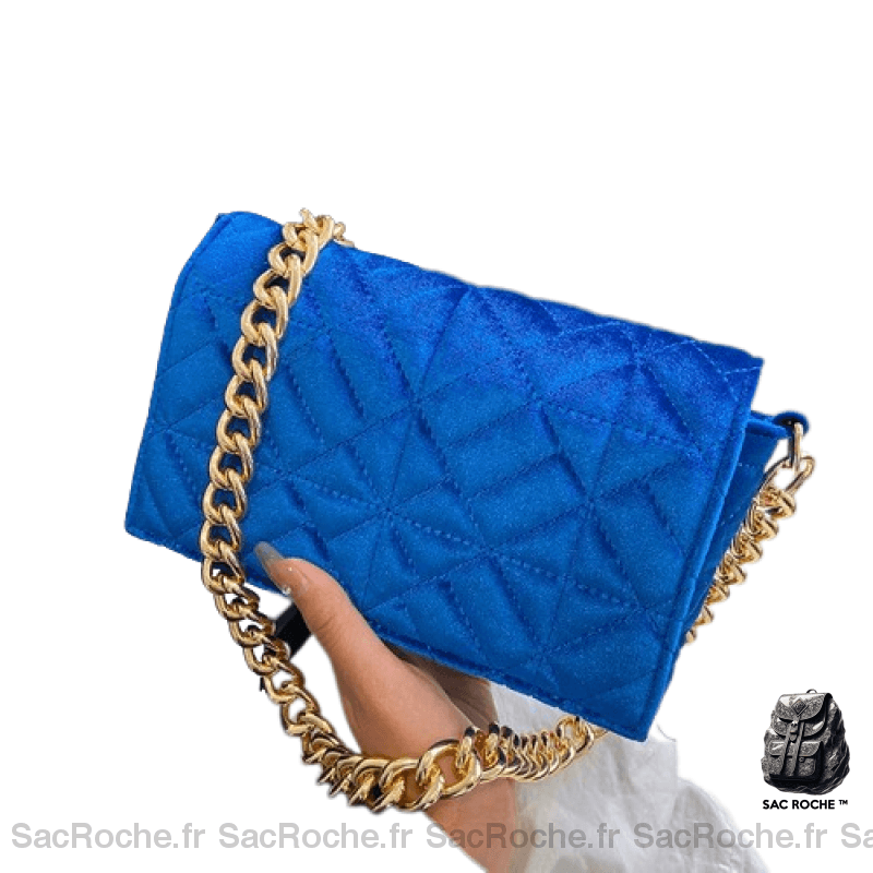 Sac Main Femme Velours Bleu / 21X13X6Cm À