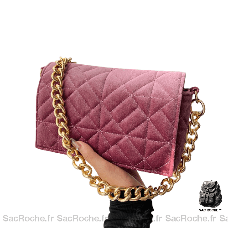 Sac Main Femme Velours Rose / 21X13X6Cm À