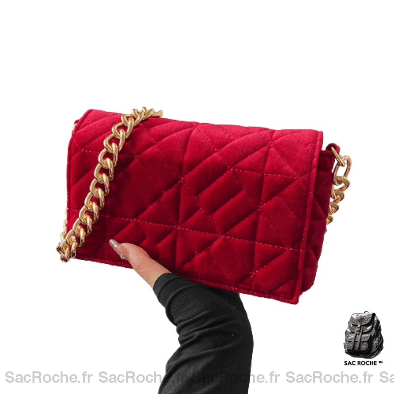 Sac Main Femme Velours Rouge / 21X13X6Cm À